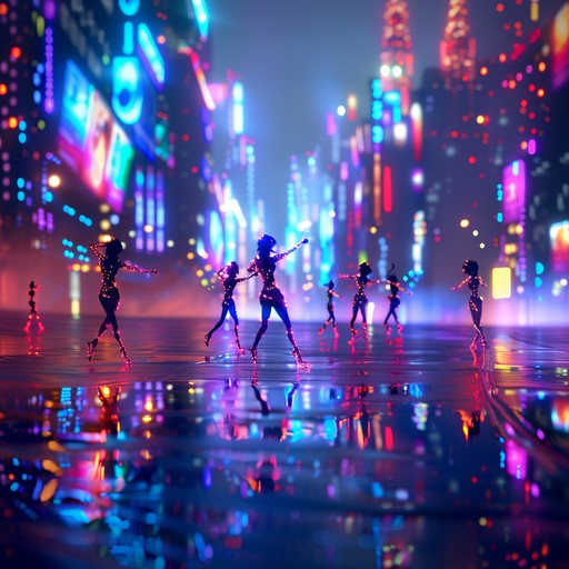 Immerse yourself in a high energy futuristic dance track that blends vibrant synth melodies with driving, pulsing beats. This song evokes a neon lit cityscape, perfectly suited for high energy dance floors and electrifying moments.