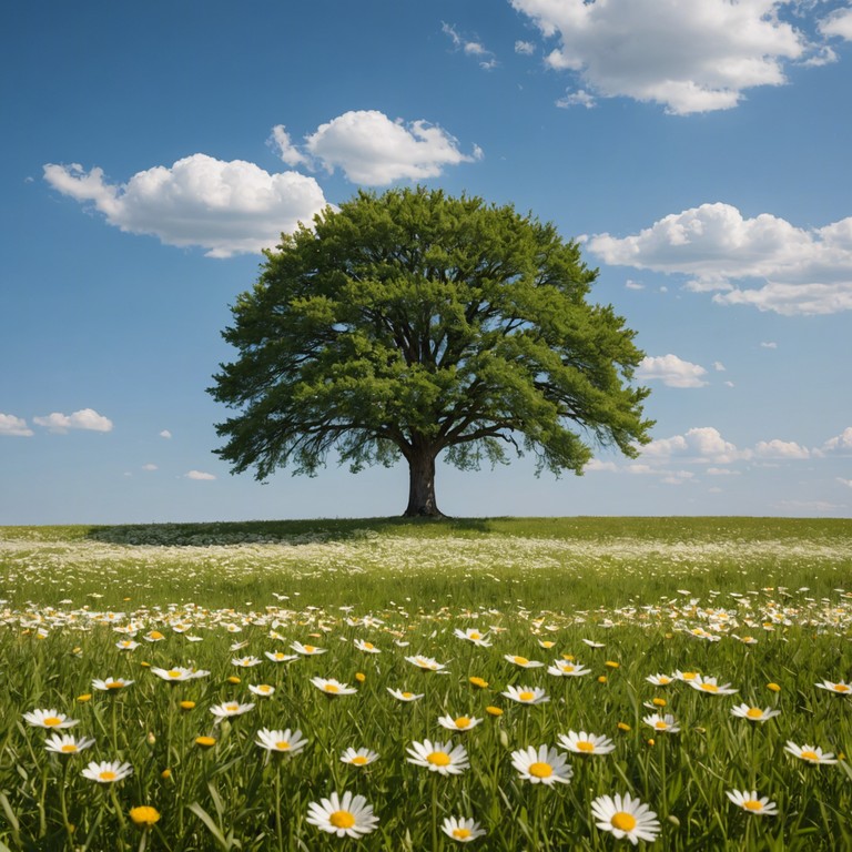 Imagine a song crafted to embody the quintessence of a sunny day spent frolicking in vast, open fields. The melody is playful and whimsical, capturing the spirit of freedom and the joy of life's simple pleasures, like the flutter of butterflies and the dance of daisies swaying in a gentle breeze.