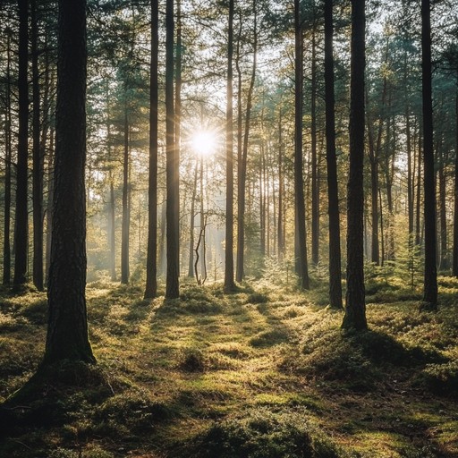 Picture yourself surrounded by tall pine trees, their subtle whispers creating a natural symphony. A lone flute plays melodiously, invoking a sense of profound peace and connection with nature.