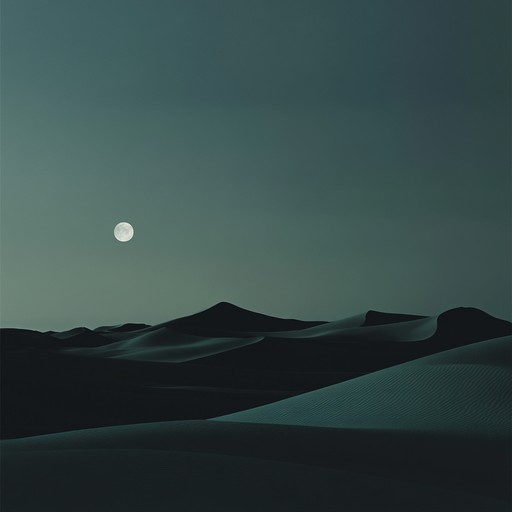 Imagine a haunting melody winding through the arid, moonlit desert, accompanied by slow, thumping beats and ambient textures. Eerie synths and sporadic, reverb laden hand percussion create a cinematic atmosphere of tranquil desolation and introspective tension.