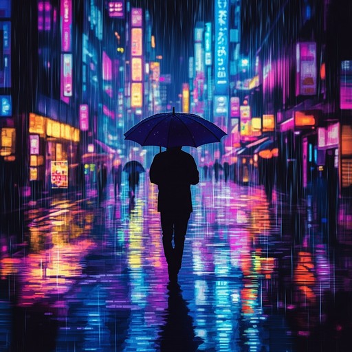 A nostalgic instrumental track that captures the contemplative mood of wandering through rain soaked neon lit streets in the 1980s, featuring atmospheric synthesizer melodies.