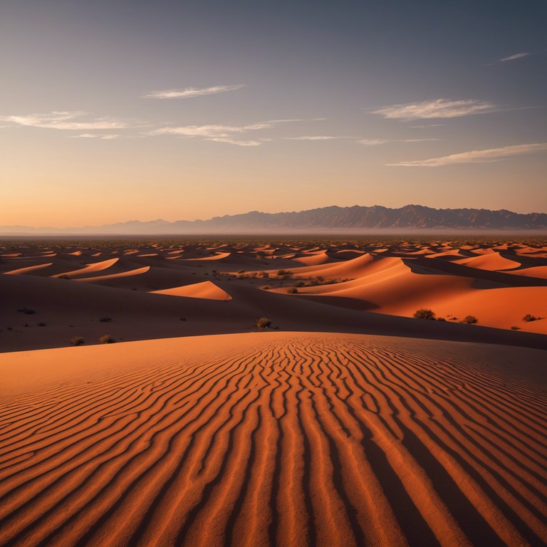 A composition that embodies the unstoppable force of nature in a desert setting, with powerful guitar riffs that embody both the beauty and isolation of a sandy wasteland.
