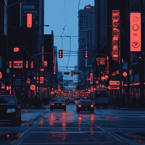 A driving beat juxtaposed with bright synths and tense atmospheres, this piece evokes the feeling of neon lights flickering in a bustling city under pressure. The use of syncopated rhythms, pulsing basslines, and shimmering arpeggios create a sense of unease and urgency, making it perfect for high stakes moments or scenes of inner turmoil.