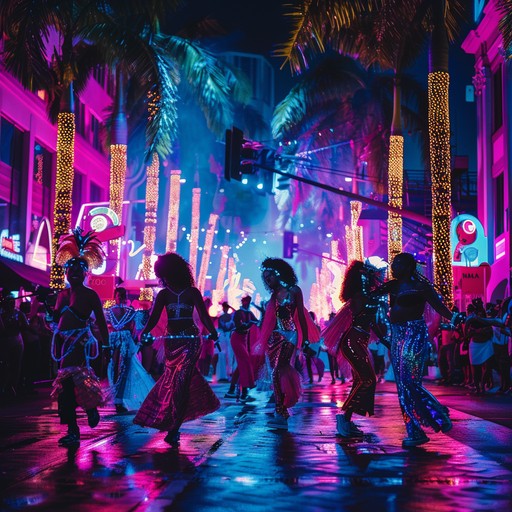 Experience the energetic fusion of global street carnival rhythms infused with electric elements. This track brings together influences from brazilian samba, caribbean soca, and african beats, all wrapped in an eclectic and vibrant soundscape designed to evoke the feeling of a bustling street parade under neon lights.