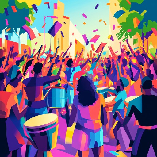 A high energy instrumental track featuring dynamic stomping rhythms, hand claps, and percussive instruments, capturing the spirit of a joyous parade or festival. The song builds momentum with layers of rhythm, evoking feelings of excitement and celebration.