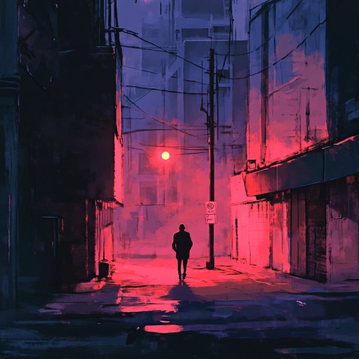 An atmospheric darkwave track featuring rich synthesizer textures and driving rhythms, encapsulating the eerie and solitary ambiance of urban environments after dark.