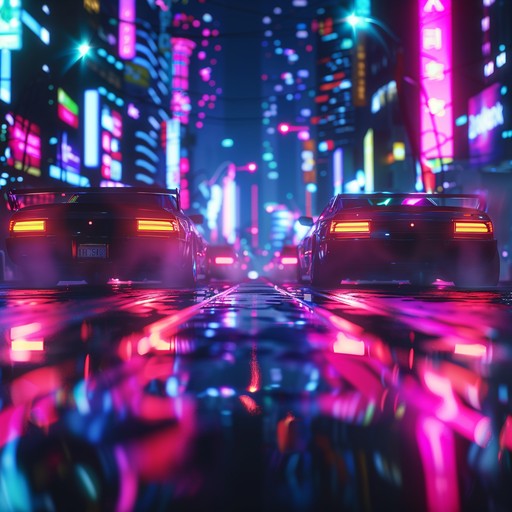 Experience a high energy synthwave journey inspired by the exhilarating 80s, featuring pulsating rhythms, neon melodies, and electric synths, capturing the essence of a fast paced night drive through neon lit streets