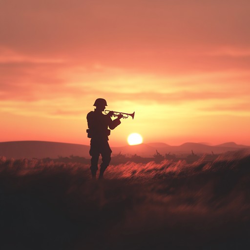 A poignant military piece highlighting the heart wrenching last moments of fallen soldiers, where the bugle's mournful melody weaves through the silence, paying tribute to their courage and ultimate sacrifice