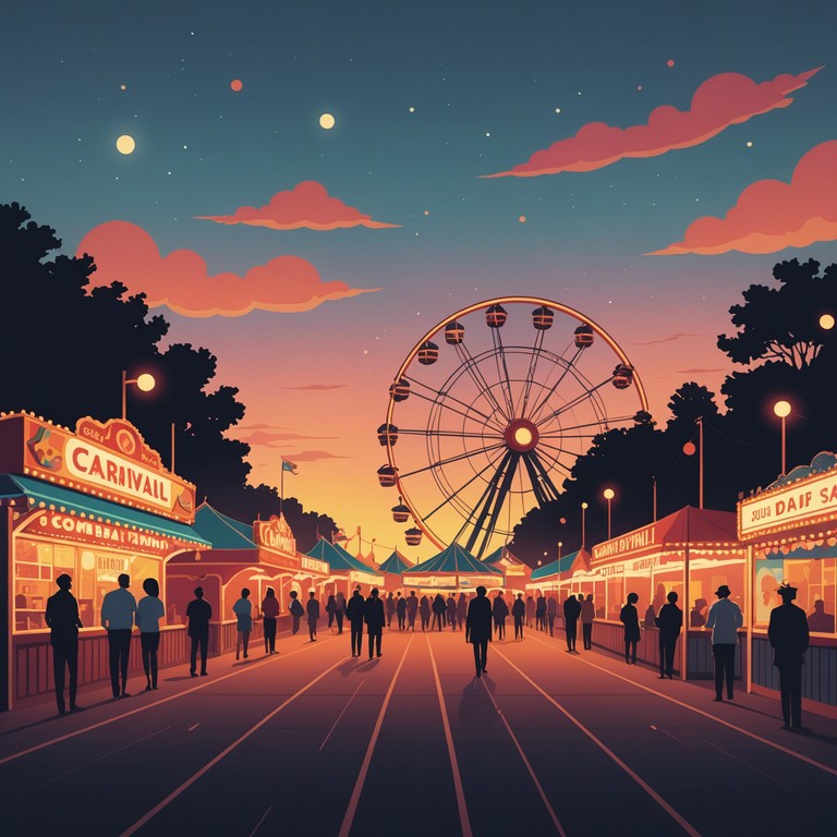 This track encapsulates the essence of a serene evening at a festive carnival, combining soft instrumentals with subtle pulsations that evoke a sense of peace and nostalgia. The gentle sway of the song carries listeners on a dreamlike stroll through vibrant, joyful scenes, infused with the nostalgic warmth of carnival lights and distant laughter.