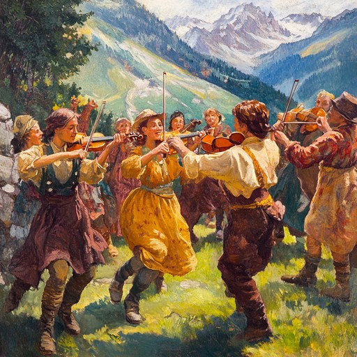 This instrumental folk song invites listeners to join an exhilarating mountain dance celebration. With a fast tempo and energetic rhythm, it features the playful sounds of a traditional fiddle, driving a rhythm that evokes images of joyful gatherings and spirited dances in rustic settings. The dynamic shifts create a sense of spontaneity and excitement, making it impossible to stay still while listening.