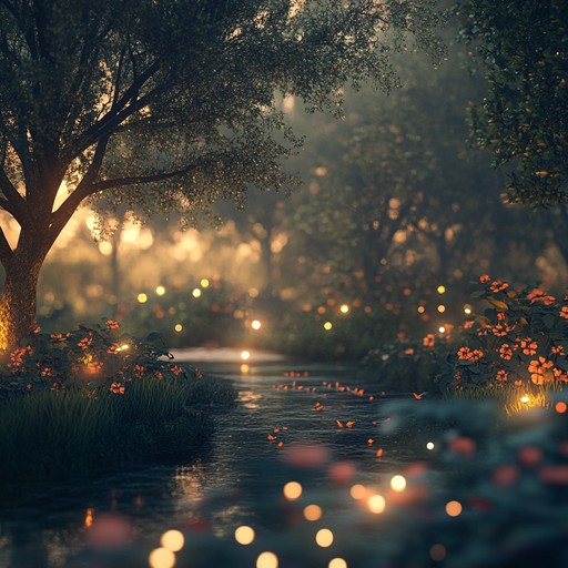 A soothing piece blending natural ambient sounds with soft, ethereal synths, creating a peaceful fusion that evokes the serenity of a twilight garden. The gentle chirping of crickets, the rustle of leaves, and distant flowing water are seamlessly intertwined with tranquil electronic harmonies, offering a blissful escape into nature.