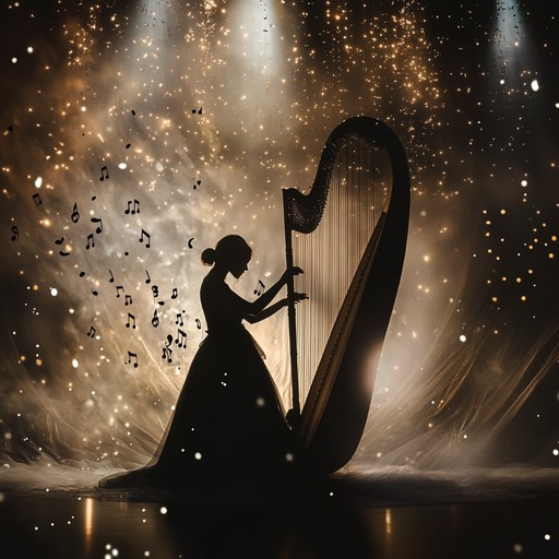 An instrumental piece that transports listeners to an otherworldly realm where delicate harp melodies intertwine with dramatic theatrical elements, creating a haunting and immersive auditory experience