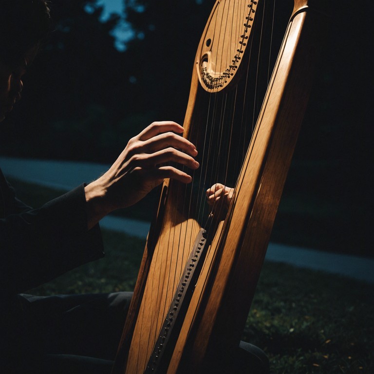 Highlighted by the poignant sounds of a single harp, the melody invokes a night of introspective calmness with stars twinkling softly above, as if nature itself whispers to the soul through a serene nocturnal serenade.