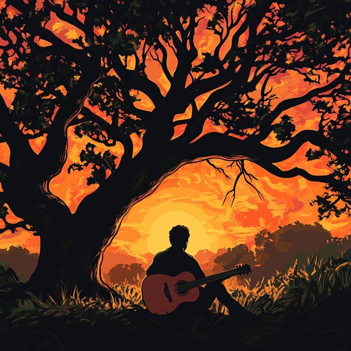 A soothing instrumental folk rock piece featuring warm acoustic guitar strums blended with gentle electric riffs, evoking images of peaceful walks through ancient forests under the fading light of dusk. The melodies unfold gracefully, inviting listeners to relax and reflect, while subtle percussion adds a comforting heartbeat to the journey.