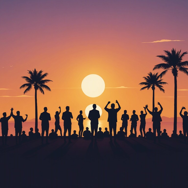 This track combines the rhythmic, infectious energy of afrobeat with the smooth, dance ready vibes of classic disco. Perfect for lively, celebratory scenes, the music should evoke a feeling of joy and freedom, reminiscent of a festive sunset party. Instruments like electric bass and brass sections should highlight a dynamic interplay, creating an engaging, foot tapping experience.