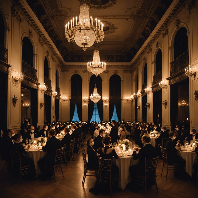 Imagine a grand masquerade ball, with shadows lurking behind gilded masks as mysterious figures move silently throughout ornate ballrooms. The music accompanying this imagery is equally shadowy, laced with sophistication and dark allure, weaving tales of intrigue and phantom whispers through every note.