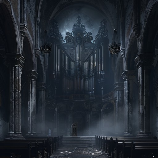 A haunting composition of gothic organs playing suspenseful melodies, enhanced by distant whispers and eerie echoes that create a suspenseful and chilling atmosphere. Ideal for gothic themes and horror settings.