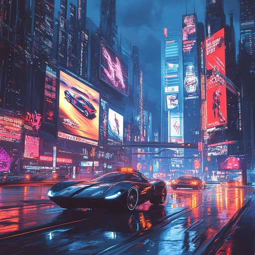 Immerse yourself in an energetic yet melancholic synthwave experience. The music evokes a sense of driving through a buzzing, neon drenched city in a dystopian future. Fluctuating basslines and retro synths enrich the texture, accompanied by haunting melodies that inspire nostalgia and anticipation, creating an emotionally charged auditory trip.