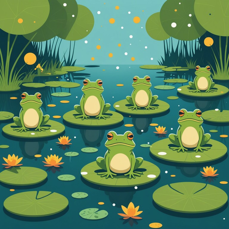 A whimsical, novelty piece featuring the rhythmic croaking of frogs, layered with dynamic instrumentation to create an empowering and somewhat humorous musical march. The composition explores themes of persistence and audacity in a fun, uplifting way, suitable for a variety of cheerful and inspiring contexts.