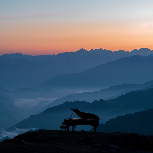 A contemporary classical masterpiece, blending piano melodies and himalayan rhythmic textures, creating an exotic yet harmonious musical journey, steeped in mystery and ethereal beauty.