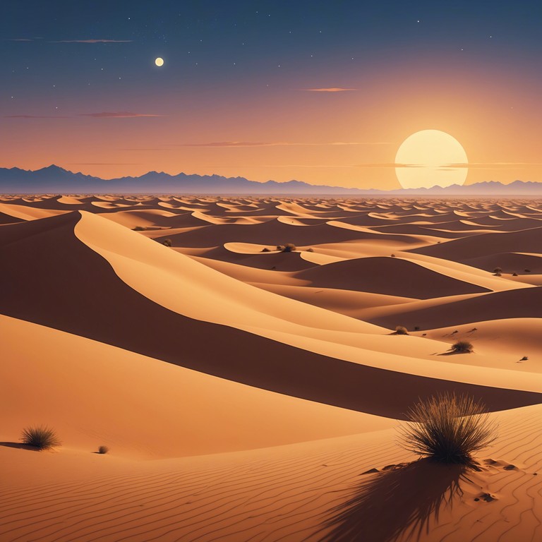 This piece captures the serene yet haunting atmosphere of a desert at twilight, with a solitary flute evoking the expansive silence and mystery of the sands. A minimalistic backdrop provides a spacious sound that allows the woodwind’s soulful melody to drift across the untouched landscape, like a gentle breeze stirring the dunes.