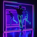 neon lights, pulsing rhythm, high energy dance jam