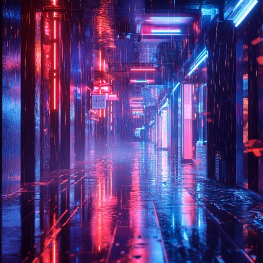 An ambient track that captures the essence of a cyberpunk metropolis during a rainy night. The sorrowful synths and ambient sounds of the bustling, rain soaked city convey a feeling of deep melancholy