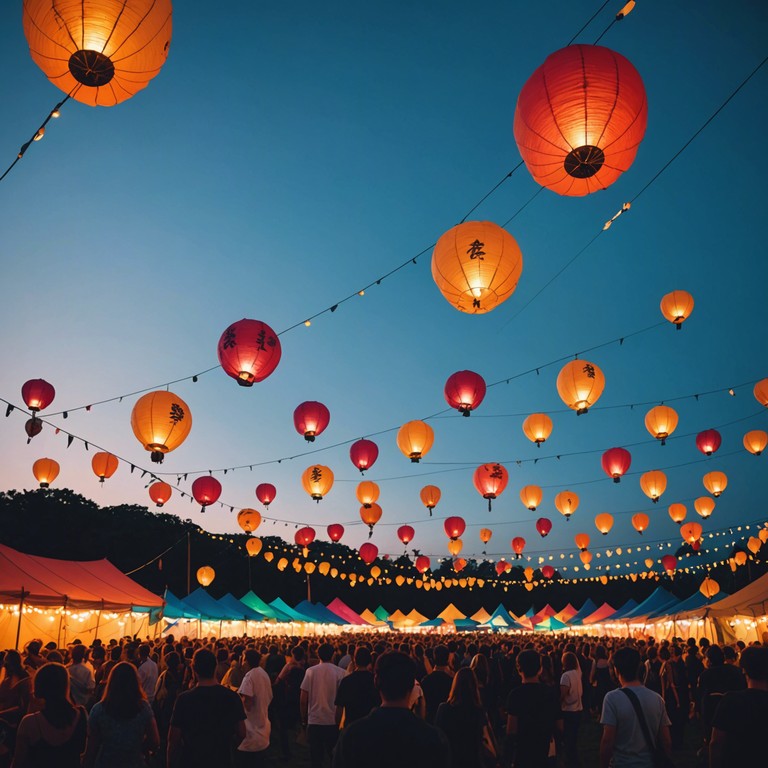 This instrumental piece paints the cheerful atmosphere of a bustling festival under the brilliant evening stars. Incorporating traditional balinese instruments, the music travels through the joyous crowd, invoking feelings of togetherness and revelry as lanterns light up the night sky.