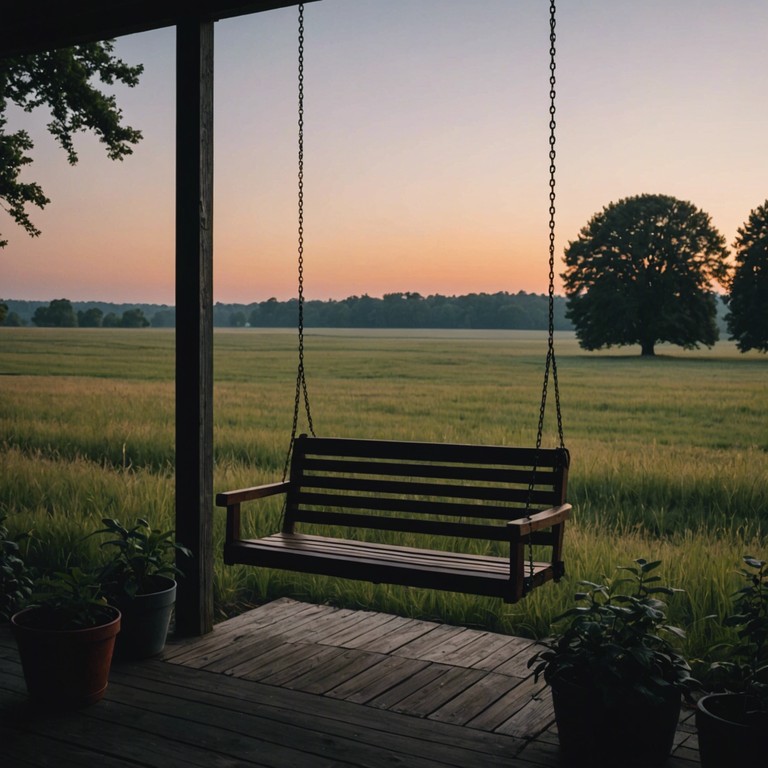 Envision sitting on a porch swing as the sun dips below the horizon, the soft strums of an acoustic guitar playing a low, sweet melody that calms the soul and embodies the spirit of tranquility and rustic charm.