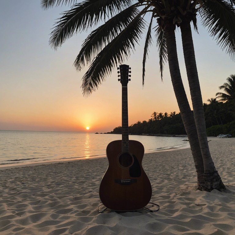 Visualize a serene evening where the whispering melody of the acoustic guitar blends with the colors of the twilight sky, touching the heartstrings with its gentle, loving tune.