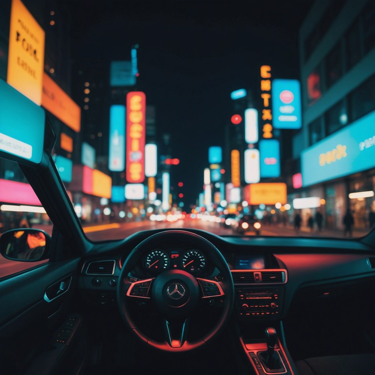 A vibrant instrumental track mimicking the adrenaline and tension of a night drive through a bustling metropolis. Sharp synthesizer rhythms emulate the pulsating heartbeats and fleeting streetlights.