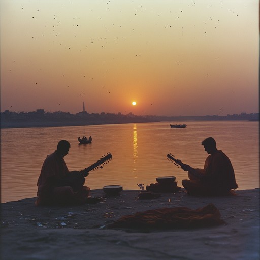 Experience the soothing sounds of a hindustani evening by the ganges, with gentle sitar melodies and tabla rhythms creating an atmosphere of peace and relaxation. Perfect for unwinding or meditation sessions.