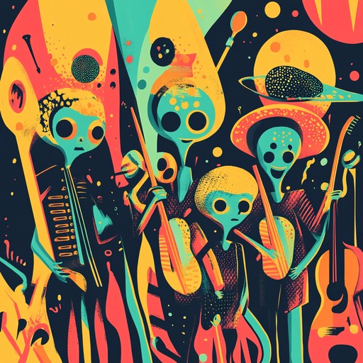 An energetic and weird instrumental featuring alien inspired brass sounds and chaotic rhythms, creating a strange and lively marching tune from another planet.