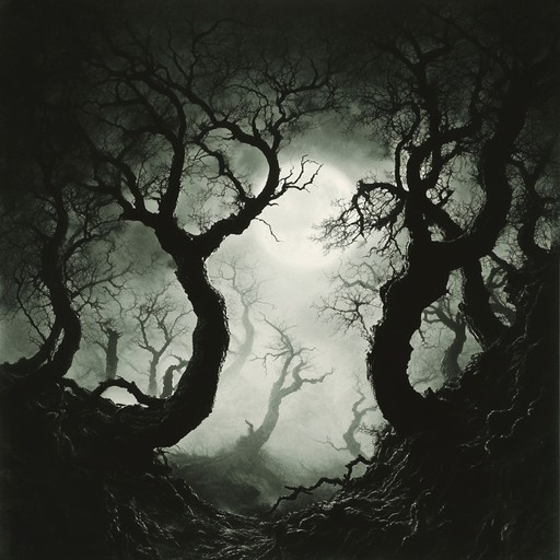 An instrumental piece that invokes the haunting atmosphere of a sinister forest at night, with traditional instruments creating a tapestry of eerie sounds that echo through the shadows.