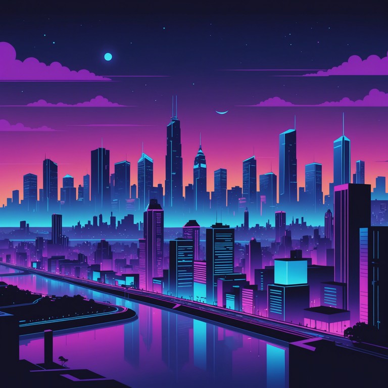 An evocative instrumental track featuring deep, ominous synth lines that weave through a landscape of neon lit cityscapes at midnight, conveying a sense of mystery and impending danger. Perfect for creating an atmosphere of tense anticipation in futuristic settings.