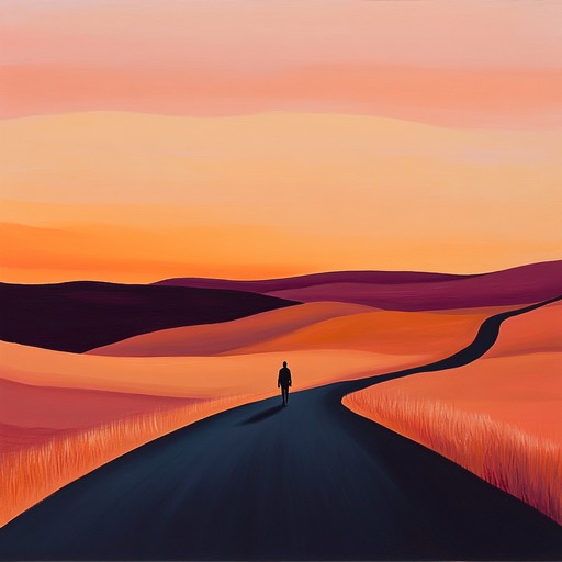 An emotionally charged instrumental journey built upon gentle yet intense guitar riffs, echoing the vastness of a scenic open road at sunset. It deftly blends powerful harmonic progressions with soothing melodies, creating a dynamic interplay between intensity and calm. The track is perfect for moments of reflection and quiet strength, capturing the essence of a lone traveler on a sunset bound path.