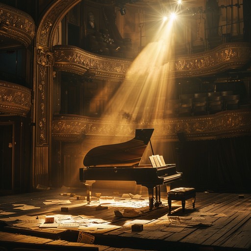 A lush symphonic piece featuring expressive strings and a delicate piano, creating an atmosphere rich with emotion and theatrical depth, ideal for moments of introspection and tender memories.