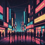 energetic beats, funky bass, vibrant cityscape.