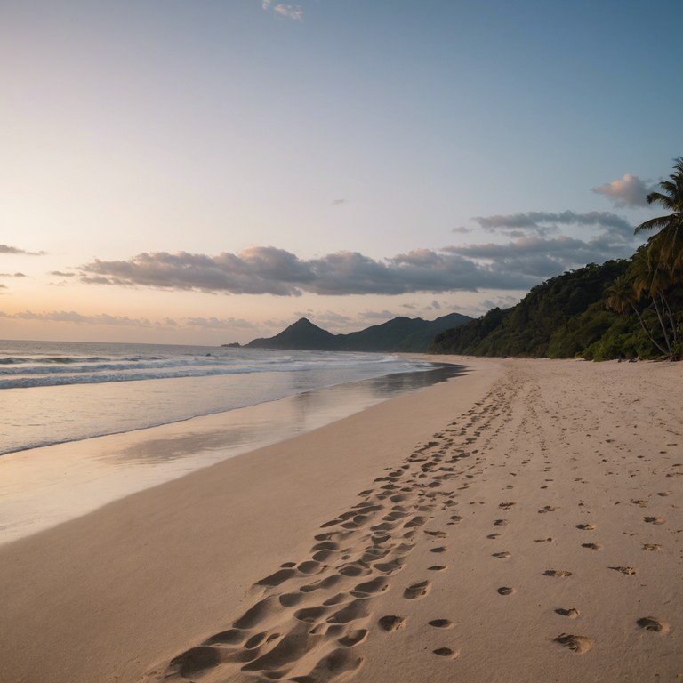 As the evening settles and the hustle of the day fades, the soft strums of a guitar blend seamlessly with bossa nova rhythms, creating a backdrop of serenity and warmth, transporting the listener to a peaceful beachside evening in brazil.