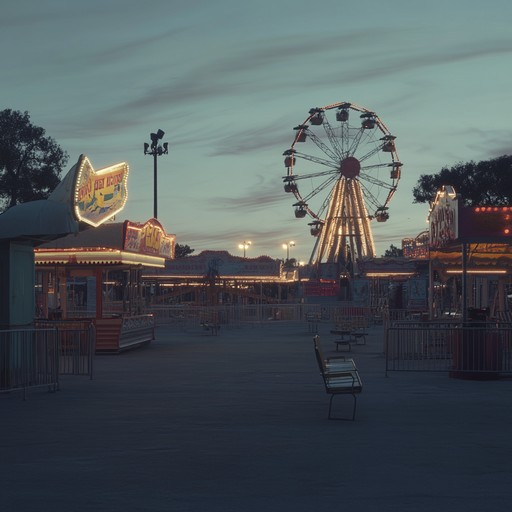 Step into a surreal carnival at twilight, with eerie sounds and an ominous atmosphere that suggests hidden secrets and forgotten memories. The music sways with a ghostly presence, reflecting on the edge of melancholy and fascination, as if the carnival itself is a relic from another time, hauntingly beautiful yet deeply unsettling.