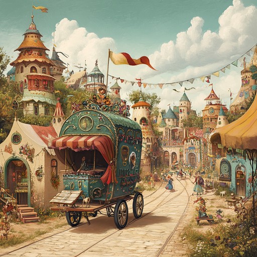 An instrumental piece that takes listeners on a carefree journey, combining the whimsical sounds of the calliope with unusual musical elements from different cultures. The track exudes playfulness and joy, reminiscent of a festive caravan moving through a colorful landscape.