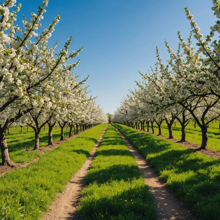 This instrumental track captures the ephemeral beauty of cherry blossoms in spring, conveyed through a delicate and uplifting melody that exemplifies the season's serene and hopeful atmosphere. The composition utilizes soft piano chords and subtle string harmonies to create a heartwarming auditory experience that transports listeners to a peaceful spring day in a blooming cherry orchard.