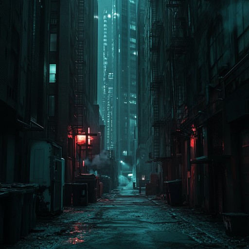 Evoke the unsettling atmosphere of an abandoned metropolis where dark alleys and shadowy figures lurk. Deep, resonant beats underscore a sense of inescapable despair and gritty survival.