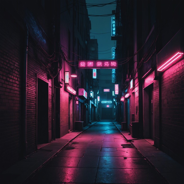 In this track, haunting synthesizer melodies weave through a futuristic urban soundscape, creating a sense of suspense and mystery reminiscent of a dystopian city at midnight. The song blends eerie high pitched tones with deep, reverberating bass lines, offering a chilling auditory journey through a cyberpunk metropolis.