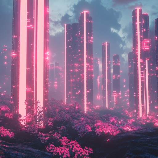 Traverse interstellar distances set against neon backdrops, robotic synths, and dynamic beats in a surreal blend of tech and dreams, exploring human machine boundaries.