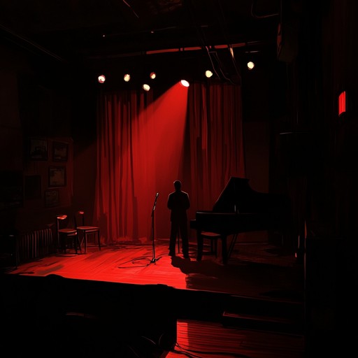 Imagine a dimly lit jazz hall with deep crimson drapes, where the shadowy figure of a cabaret performer takes center stage. The music invokes a sense of elegance wrapped in mystery, weaving together the dark and the alluring. The piano sets the tone with its melancholic chords, drawing listeners into a world of refined, yet haunting, sophistication.