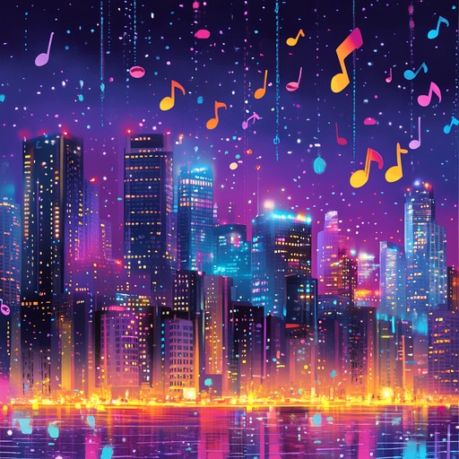 A lively instrumental track that combines funky basslines, upbeat drum patterns, and shimmering electronic melodies to create a vibrant atmosphere reminiscent of a bustling city nightlife.