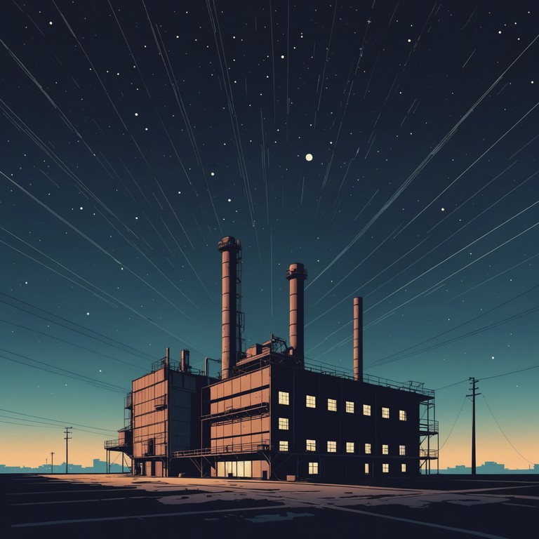 Imagine the sound of a dilapidated factory, where the gentle hum of residual energy forms a stark contrast with the cacophony of once operational machines. The track evokes a sense of isolation amidst remnants of a bustling industrial past.