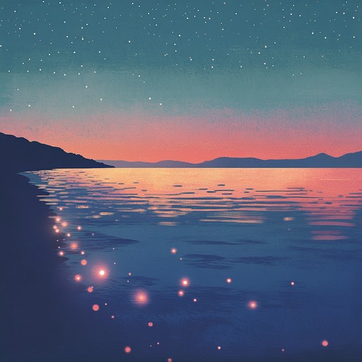 A soothing instrumental piece that combines gentle harp melodies with sparkling, glittering tones, evoking the peaceful atmosphere of serene shores under starlight, inviting listeners to experience tranquility and relaxation.