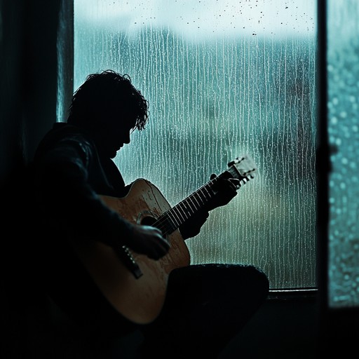 Soft guitar melodies evoke nostalgic contemplations under rainy skies.